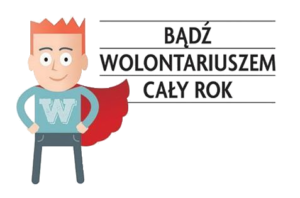 Bądź wolontariuszem cały rok, wolontariusz w stroju superbohatera