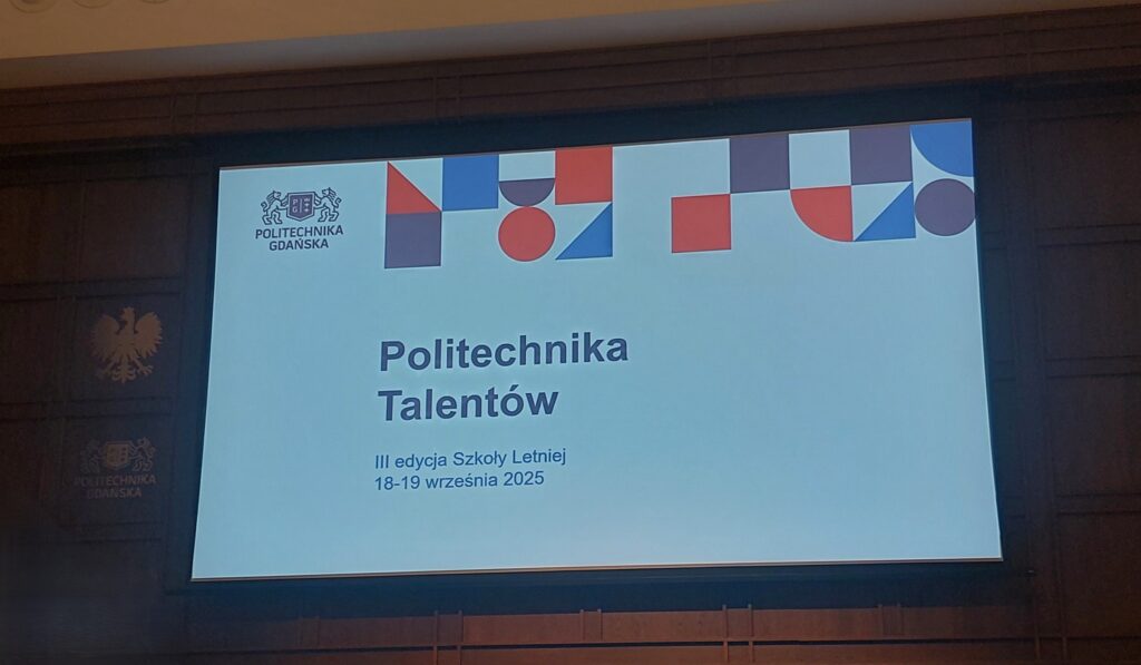 Zdjęcie przedstawia logo Politechniki Talentów - Szkoły Letniej PG dla uczniów z 20 najlepszych szkoł województwa pomorskiego wg rankingu Fundacji